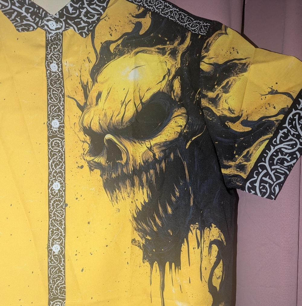 Vibrant Graphic Collared Skull Button Down Shirt XXL (Runs Small)